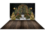 Laden Sie das Bild in den Galerie-Viewer, Fabric/Vinyl Christmas snow backdrop+Fabric/Vinyl dark wood floor drop combo set