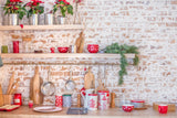 Laden Sie das Bild in den Galerie-Viewer, Fox Light Christmas Kitchen with Brick Wall Fabric/Vinyl Backdrop