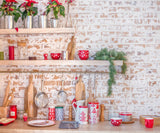 Laden Sie das Bild in den Galerie-Viewer, Fox Light Christmas Kitchen with Brick Wall Fabric/Vinyl Backdrop