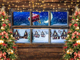 Laden Sie das Bild in den Galerie-Viewer, Fox Rolled Christmas Tree Snow Window Night Vinyl Backdrop - Foxbackdrop