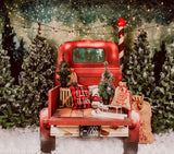 Laden Sie das Bild in den Galerie-Viewer, Fox Winter Christmas Car Trees Fabric/Vinyl Backdrop