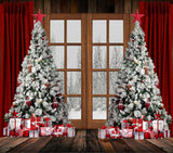 Laden Sie das Bild in den Galerie-Viewer, Fox Winter Christmas Window Red Gift Fabric/Vinyl Backdrop