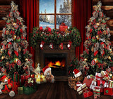 Laden Sie das Bild in den Galerie-Viewer, Fox Christmas Fire Place Teddy Bear &amp; Presents Nutcracker Fabric/Vinyl Backdrop