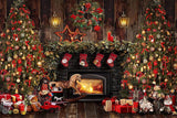 Laden Sie das Bild in den Galerie-Viewer, Fox Cartoon Christmas Fireplace Photography Fabric/Vinyl Backdrop