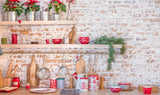 Laden Sie das Bild in den Galerie-Viewer, Fox Light Christmas Kitchen with Brick Wall Fabric/Vinyl Backdrop