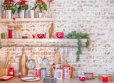 Laden Sie das Bild in den Galerie-Viewer, Fox Light Christmas Kitchen with Brick Wall Fabric/Vinyl Backdrop