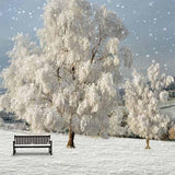 Laden Sie das Bild in den Galerie-Viewer, Fox Rolled Winter Snow Trees Vinyl Photography Backdrop-Foxbackdrop