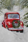 Laden Sie das Bild in den Galerie-Viewer, Fox Rolled Snow Christmas Red Car Vinyl Photography Backdrop - Foxbackdrop