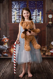 Laden Sie das Bild in den Galerie-Viewer, Fabric/Vinyl Christmas bear backdrop+Fabric/Vinyl dark wood floor drop combo set