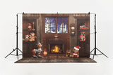 Laden Sie das Bild in den Galerie-Viewer, Fabric/Vinyl Christmas bear backdrop+Fabric/Vinyl dark wood floor drop combo set