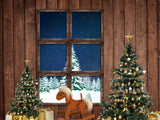 Laden Sie das Bild in den Galerie-Viewer, Fox Christmas Trees Wall Window Vinyl Backdrop for Children - Foxbackdrop