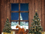 Laden Sie das Bild in den Galerie-Viewer, Fox Christmas Trees Wall Window Vinyl Backdrop for Children-Foxbackdrop