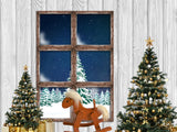 Laden Sie das Bild in den Galerie-Viewer, Fox Christmas Trees Winter Snow Window Vinyl Backdrop - Foxbackdrop