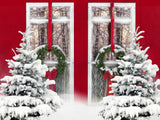 Laden Sie das Bild in den Galerie-Viewer, Fox Rolled Red Door Snow Christmas Vinyl Backdrop - Foxbackdrop