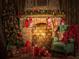 Laden Sie das Bild in den Galerie-Viewer, Fox Christmas Trees Fireplace Gifts Vinyl Backdrops-Foxbackdrop