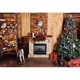 Laden Sie das Bild in den Galerie-Viewer, Fox Rolled Christmas Fireplace Trees Vinyl Photography Backdrop - Foxbackdrop