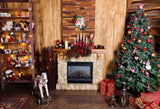 Laden Sie das Bild in den Galerie-Viewer, Fox Rolled Christmas Fireplace Trees Vinyl Photography Backdrop - Foxbackdrop