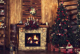 Laden Sie das Bild in den Galerie-Viewer, Fox Rolled Retro Christmas Fireplace Trees Vinyl Photo Backdrop-Foxbackdrop