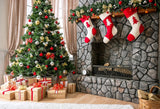 Laden Sie das Bild in den Galerie-Viewer, Fox Christmas Tree Fireplace Gifts Vinyl Backdrop-Foxbackdrop