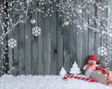 Laden Sie das Bild in den Galerie-Viewer, Fox Snowman Winter Wood Wall Christmas Vinyl Backdrop-Foxbackdrop