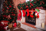 Laden Sie das Bild in den Galerie-Viewer, Fox Christmas Fireplace Socks Vinyl Photography Backdrop-Foxbackdrop