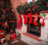 Laden Sie das Bild in den Galerie-Viewer, Fox Christmas Fireplace Socks Vinyl Photography Backdrop