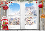 Laden Sie das Bild in den Galerie-Viewer, Fox Winter Door Christmas Balls Snowman Vinyl Backdrop-Foxbackdrop