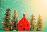 Laden Sie das Bild in den Galerie-Viewer, Fox Christmas Trees Red House Vinyl Photo Backdrop-Foxbackdrop