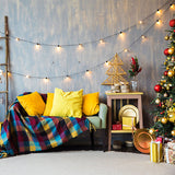 Laden Sie das Bild in den Galerie-Viewer, Fox Christmas Trees Sofa Lights Vinyl Backdrops - Foxbackdrop