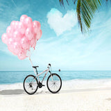 Laden Sie das Bild in den Galerie-Viewer, Fox Rolled Summer Beach Pink Balloons Bike Children Vinyl Backdrop-Foxbackdrop