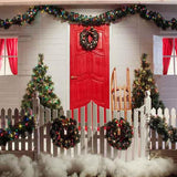 Laden Sie das Bild in den Galerie-Viewer, Fox Rolled Christmas Doors Snow Vinyl Backdrop-Foxbackdrop