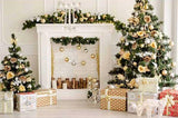 Laden Sie das Bild in den Galerie-Viewer, Fox Christmas Fireplace Golden Fabric/Vinyl Backdrops