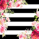 Laden Sie das Bild in den Galerie-Viewer, Fox Rolled Vinyl Mother&#39;s Day Black White Stripes with Flowers Backdrop-Foxbackdrop