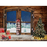 Laden Sie das Bild in den Galerie-Viewer, Fox Christmas Trees Vinyl Backdrop with Window Gift - Foxbackdrop