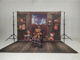 Laden Sie das Bild in den Galerie-Viewer, Fabric/Vinyl Christmas bear backdrop+Fabric/Vinyl dark wood floor drop combo set