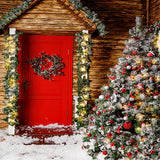 Laden Sie das Bild in den Galerie-Viewer, Fox Christmas Trees Wood House Snow Vinyl Backdrop - Foxbackdrop