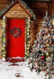 Laden Sie das Bild in den Galerie-Viewer, Fox Christmas Trees Wood House Snow Vinyl Backdrop-Foxbackdrop