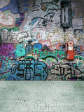 Laden Sie das Bild in den Galerie-Viewer, Fox Retro Graffiti Wall With Floor Vinyl Backdrop-Foxbackdrop