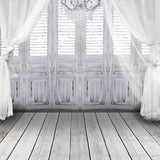 Laden Sie das Bild in den Galerie-Viewer, Fox Rolled White Curtain Wood Window Vinyl Backdrop-Foxbackdrop