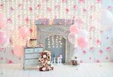 Laden Sie das Bild in den Galerie-Viewer, Fox Fireplace Pink Balloons Birthday Vinyl Backdrop-Foxbackdrop